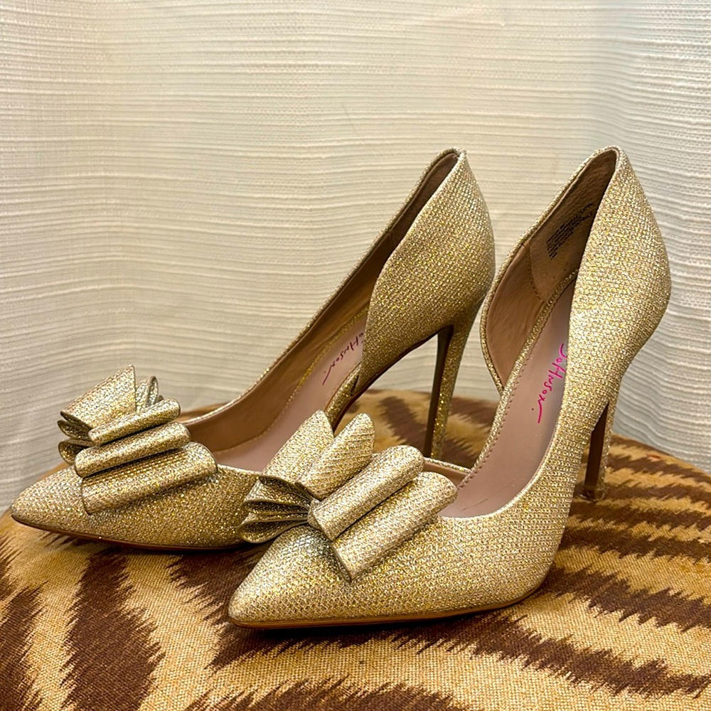Betsy Johnson Gold Heels with Bow